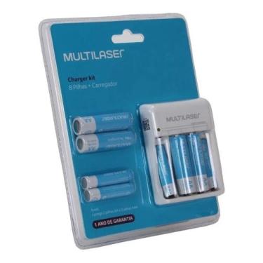 Imagem de Carregador de Pilhas Recarregáveis Multilaser + 8 Pilhas Recarregável 