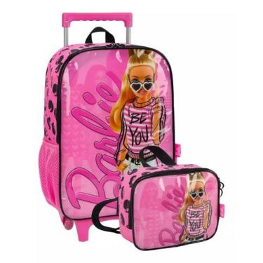Imagem de Kit Mochila de Rodinhas Lancheira Luxcel Barbie Rosa 