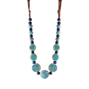 Imagem de MINACHI Boho Hippie Colar de contas de cerâmica, vintage, boêmio, verão, praia, presente para mulheres, Zinco, Sem Pedra Preciosa