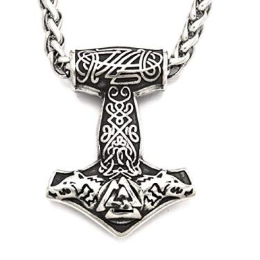 Imagem de Colar masculino Martelo do Thor Nórdico Bavipower, pingente Mjolnir, cabeça de lobo, corrente de quilha de aço inoxidável, joia Viking