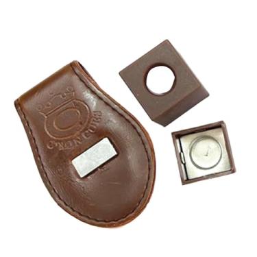 Imagem de kowaku Suporte de giz para taco de bilhar, caixa portátil de armazenamento de giz de bilhar com clipe de couro pu para jogadores de bilhar, Marrom