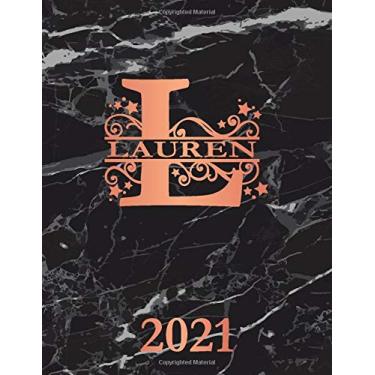 Imagem de Lauren: 2021. Personalized Name Weekly Planner Diary 2021. Monogram Letter L Notebook Planner. Black Marble & Rose Gold Cover. Datebook Calendar Schedule