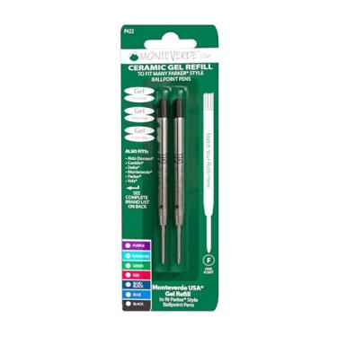 Imagem de Monteverde Refil de caneta esferográfica de gel sem tampa para caber em canetas esferográficas Parker, ponta fina, preta, 2 por pacote (P422BK)