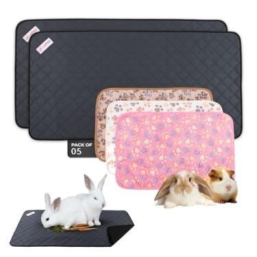 Imagem de LUFTPETS Tapetes de gaiola de coelho, 5 peças, adequado para o meio-oeste, absorve umidade e odores, cobertores macios de porquinho-da-índia, forro de gaiola de lã confortável, roupa de cama de coelho