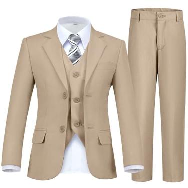 Imagem de Fesenbo- Ternos para meninos, ternos formais slim fit, 5 peças, blazer, colete, calças, cintura ajustável, porta-alianças, conjunto de ternos de baile para meninos, tamanho cáqui, 16 anos