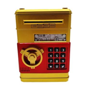 Imagem de TTETTZ Cofrinho atm para crianças, pequeno pote de dinheiro criativo, banco de dinheiro eletrônico, para idades 3 4 5 6 7 8 anos de idade, crianças, presente, Ouro