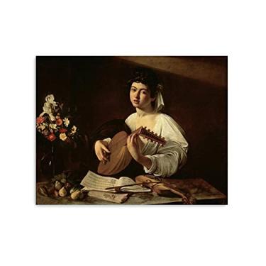 Imagem de JZSDGB Arte de parede em tela clássica - impressões Michelangelo Merisi Caravaggio - reprodução de pinturas a óleo famosas - O tocador de alaúde, 1595 pôster, imagens de arte em tela, arte de parede,