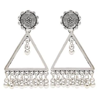 Imagem de I Jewels Brincos femininos étnicos Oxidados de Prata Indiana Bollywood em Forma de Triângulo em Forma de Triângulo (E3309OX), Free Size, Sem pedra preciosa