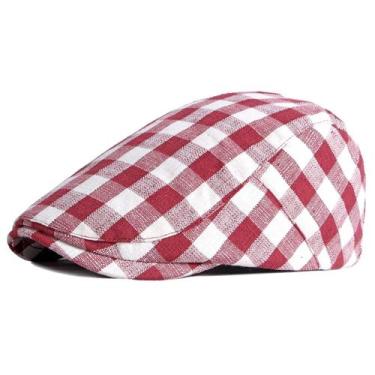Imagem de Boina Unissex Casual Estilo Retro Britânico Xadrez Moda Primavera Outo