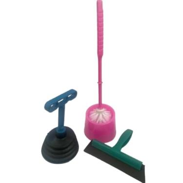 Imagem de Kit Limpeza Banheiro 3 Peças, Escova Sanitária, Desentupidor Sanfonado e Rodo de Pia