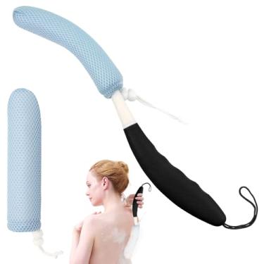 Imagem de KkaFFe Escova de Banho para As Costas de 15,35" com Esponja, Malha de Banho para As Costas com Cabo Longo Curvo, Escova de Banho para Idosos, Auxílio No Banho E No Chuveiro