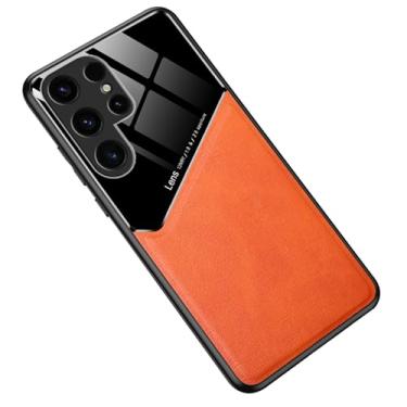 Imagem de LYJSMGZ Capa antiqueda para Samsung Galaxy S25 Ultra/S25 Plus/S25, capas de couro executivas finas e macias com suporte para sucção magnética de veículos, laranja, S25