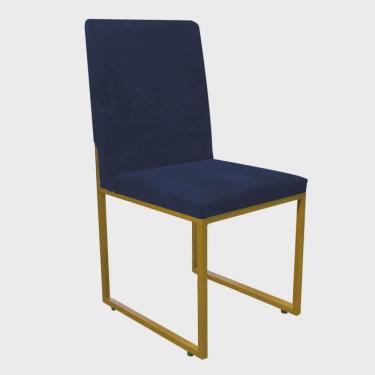 Imagem de Cadeira de Jantar Office Sttan Industrial Escritório Sala Ferro Dourado Suede Azul Marinho - Ahz Móveis