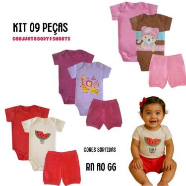 Imagem de Kit 9 peças Roupa Bebê Body shorts menino menina Algodão Elastano Enxo