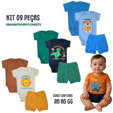 Imagem de Kit 9 peças Roupa Bebê Body shorts menino menina Algodão Elastano Enxo