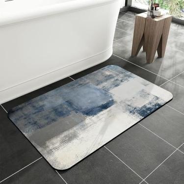 Imagem de jajoaier Tapete de banheiro de arte azul e cinza, tapetes de banho macios e antiderrapantes, tapete lavável à máquina de secagem rápida para chuveiro, banheira, acessórios de banheiro de cozinha, 40 x