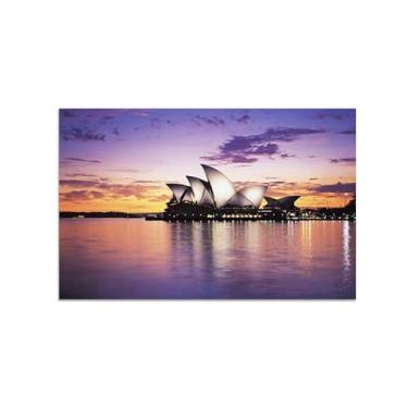 Imagem de MUHJDYC Arte de parede em tela de paisagem urbana - Pintura de paisagem Arte de parede para sala de estar - Ópera Mar Panorâmica Cidade Impressão em tela Pôster 30x50cm-12x19in Sem moldura