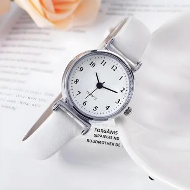 Imagem de Relógio De Quartzo Com Pulseira De Couro Casual Feminino Mostrador Peq