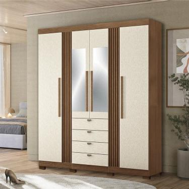 Imagem de Guarda-roupa 4 Portas 4 Gavetas com Espelho e Pés Mdp Aurora Jatobá/ Areia