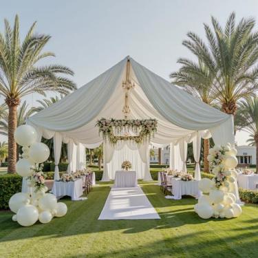 Imagem de Cortina de teto marfim de 3 m x 12,2 m para festas de casamento – 2 painéis sem rugas para barraca longa de 10 m para casamento, aniversário e festas temáticas, altura de 12 m com bolso para varão