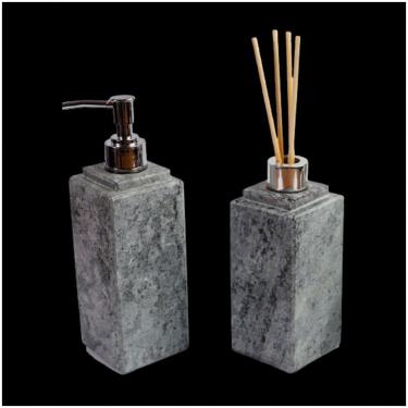 Imagem de Kit Banheiro Bancada Lavabo Luxo Em Pedra Sabão N03 Prata