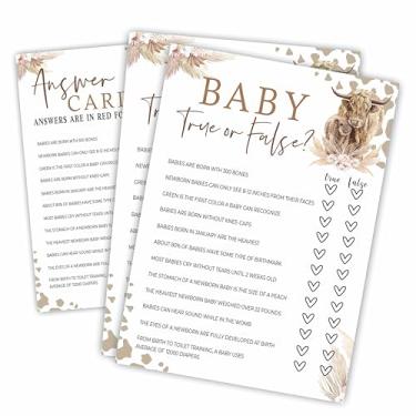 Imagem de Kit de jogo verdadeiro ou falso para chá de bebê - vaca sagrada! Tema Western Ranch - 30 cartões de jogo de preenchimento e 1 cartão de resposta para chá de bebê, jogos de revelação de gênero,