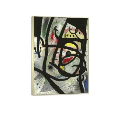 Imagem de Joan Miró Famosas Impressões em Tela-Imagem arte parede lona-Moldura Prata Pintura decoração quarto Sala de estar(mulher com borboleta) 40x55cm-16x21in