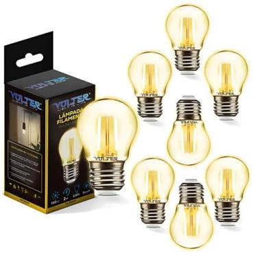 Imagem de Kit 8 Lâmpada Led retro Bolinha G45 2w Filamento Volter Bivolt E27 2200k Branco Quente