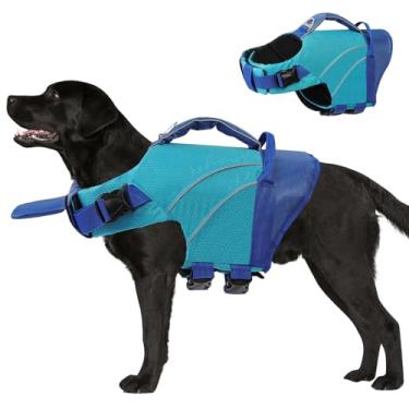 Imagem de Queenmore Colete salva-vidas para cães grande, boia de piscina com boia de queixo, colete salva-vidas grande para cães, colete salva-vidas ajustável Ripstop para água na piscina, praia, passeios de