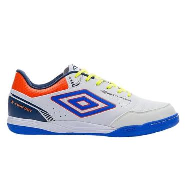 Imagem de Chuteira de Futsal Umbro X Comfort Tênis Salão Pro Adulto, Branco, Azu