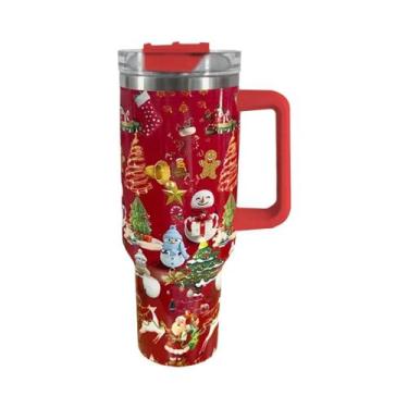 Imagem de Garrafa Térmica De Aço Inoxidável De 40 Onças Com Alça, Tampa De Palha