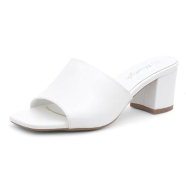 Imagem de Herstyle Salto baixo feminino – Mules sem cadarço, bico aberto quadrado 6 cm confortável sandálias de salto grosso, sapatos modernos 2025 casuais para festas, casamentos e escritório, 2501 branco, 35