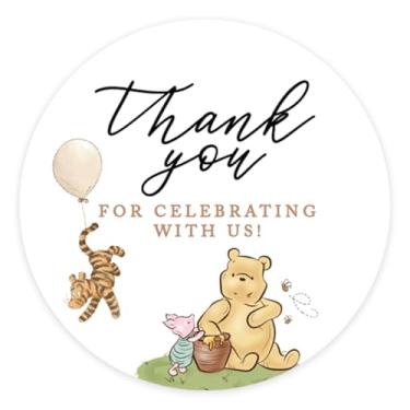 Imagem de Andaz Press Decorações clássicas de chá de bebê Ursinho Pooh, Ursinho Pooh de 5 cm e Amigos Obrigado por celebrar conosco, adesivos de chá de bebê para lembrancinhas, decorações de urso Pooh, pacote