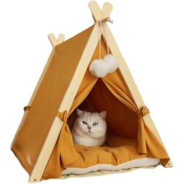 Imagem de Tendas De Casa De Ninho De Gato Para Gatos De Interior Tenda Brincar Camas Grandes Canil Removível E Lavável Four Seasons Pet Nest Casinha De Madeira Maciça Destacável, Beige,Gray,Green,Grey,Orange