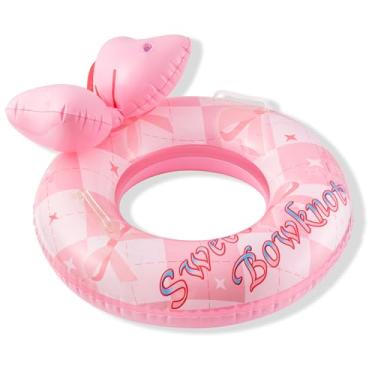 Imagem de Zainpe Boia Inflável De Piscina Com Laço Rosa E Alças Serviço, Doce Para Natação, Verão Ao Ar Livre, Praia Divertida, Vinil Brinquedos Crianças