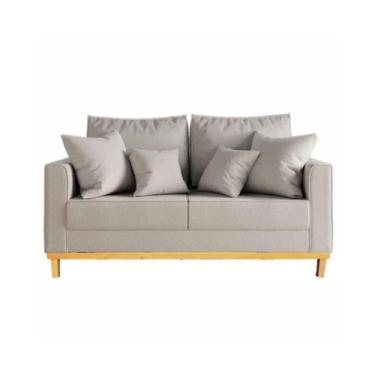 Imagem de Sofá Beny 2 Lugares 140cm Base de Madeira Linho - Topazio Decor, Creme