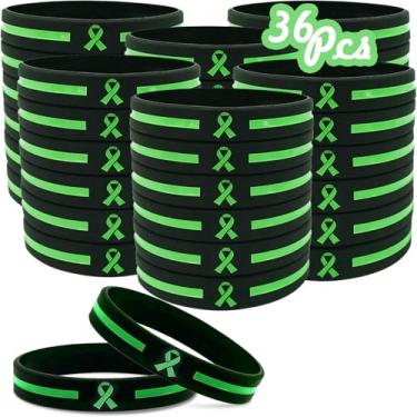 Imagem de Temogole 36 pulseiras de conscientização sobre saúde mental, acessórios para itens a granel, fita verde de conscientização, pulseiras de silicone, produtos de conscientização do linfoma de Hodgkins