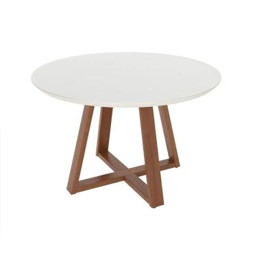 Imagem de Mesa de Jantar Redonda com Tampo de Vidro Off White Bennett Natural 135 cm
