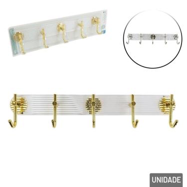 Imagem de Cabideiro de Parede Plástico 5 Ganchos Adesivo - Tudo em Caixa