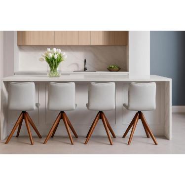 Imagem de Kit 4 Cadeiras Chanel Giratórias em Madeira Castanho com Linho Alumínio – Exclusiva