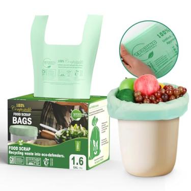 Imagem de T.FORING Pequenos sacos de compostagem com alça, sacos de sucata de alimentos compostáveis de 1,6 galão para caixa de compostagem de bancada, 80 unidades, 6 litros, composto BPI & OK certificado