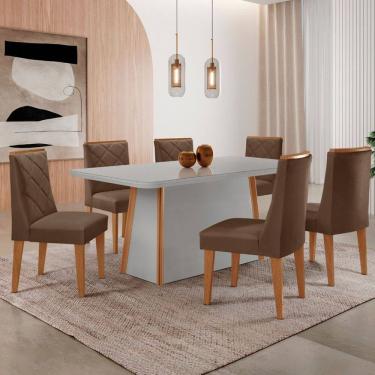 Imagem de Mesa de Jantar Diane 180cm Tampo MDF Vidro com 6 Cadeiras Isadora Moderna Mobília