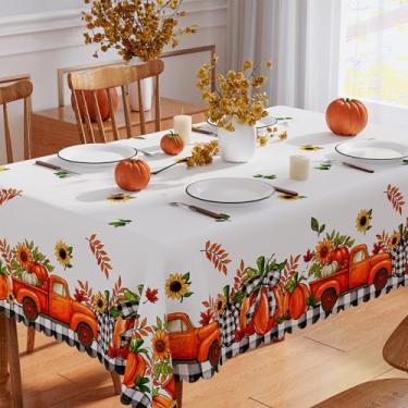 Imagem de Toalha de mesa retangular de outono 152 x 300 cm, laranja caminhão, abóboras, toalha de mesa, impermeável, borda recortada, capa de mesa, sazonal, outono, Ação de Graças, decorações de festa