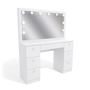 Imagem de Penteadeira Ditália 7 Gavetas Pe-80 Branco Com Kit Luz Camarim