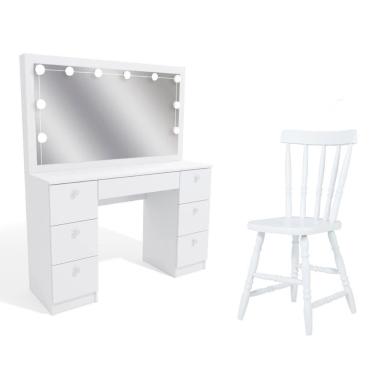 Imagem de Penteadeira Ditália 7 Gavetas Com Cadeira + Kit Luz Pe-80 Branco