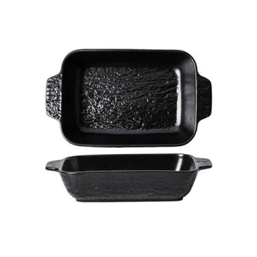 Imagem de Placa de microondas com padrão de pedra criativa de cerâmica para forno elétrico doméstico assadeira assadeira assadeira (preta, 22,5 cm)