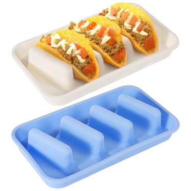 Imagem de Conjunto de 2 suportes de taco, suportes de taco para 3 tacos, pratos de taco com divisórias, material de borracha de grau alimentício para bandeja de taco, ideal para festas de reunião de família