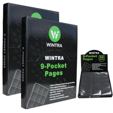Imagem de WINTRA 1.800 bolsos de páginas para cartão, 9 bolsos de proteção para cartões com carregamento lateral, álbum de colecionador de cartões esportivos para fichário de anel (100 páginas de fundo)