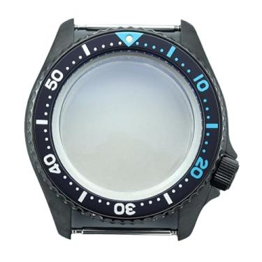 Imagem de FEIYASHI Caixa de relógio preta PVD de aço inoxidável de 42,5 mm, moldura de cerâmica, vidro de safira para NH35 NH36/34, movimento 3,8 peças de coroa, NH35 NH34/36/38 movimento + anel capítulo azul 2