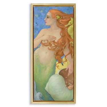 Imagem de Stupell Industries The Gatekeepers Mermaid Portrait Gold Framed Floater Canvas Wall Art Design por Christina P. Wyatt, 78 x 38 cm